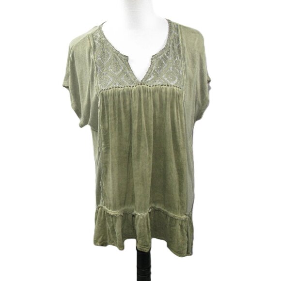 Knox Rose Army Green V-Slit Short Sleeve Top Size Large - Picture 1 of 6